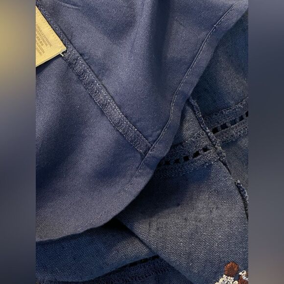 FREE PEOPLE Counting Daisies Embroidered Off The Shoulder Mini Dress Navy S - Picture 8 of 9